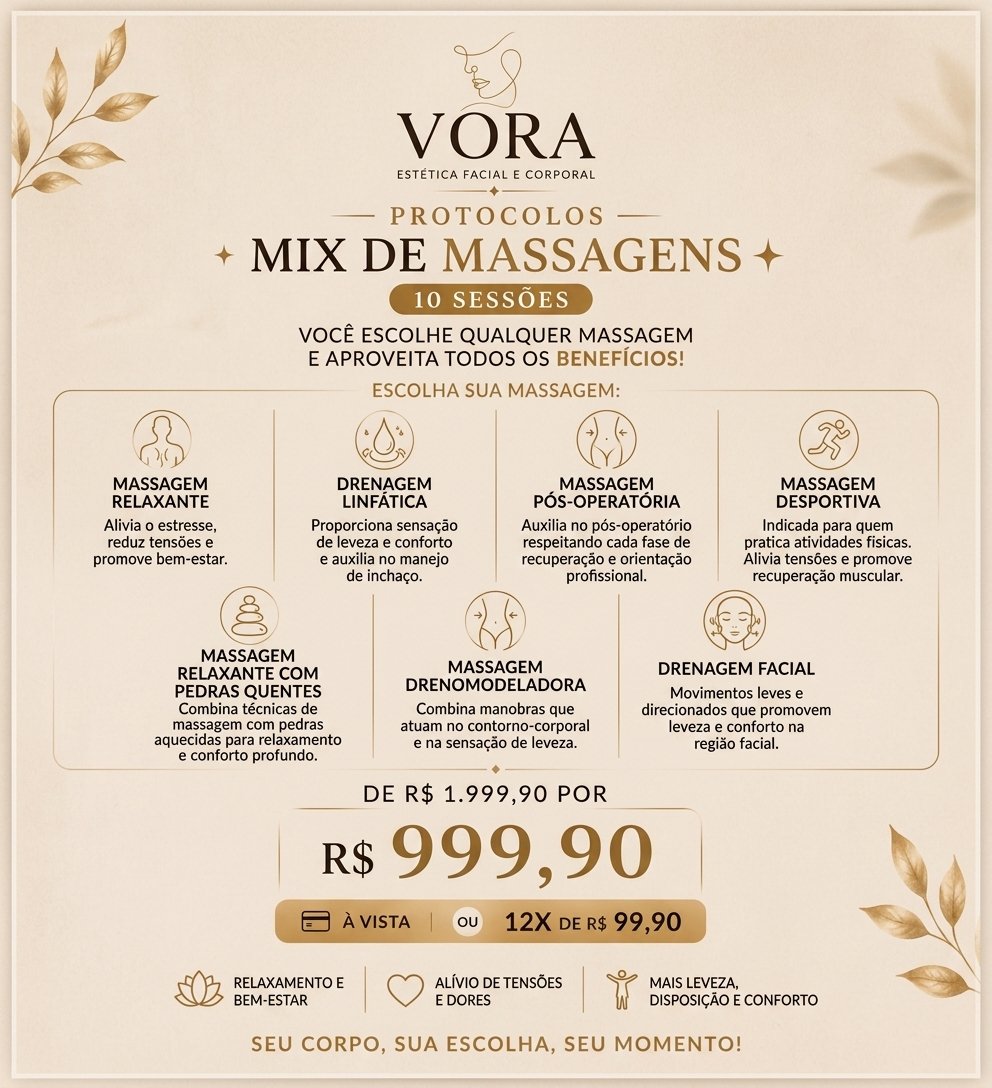 Promoção VORA — Mix de Massagens, 10 sessões